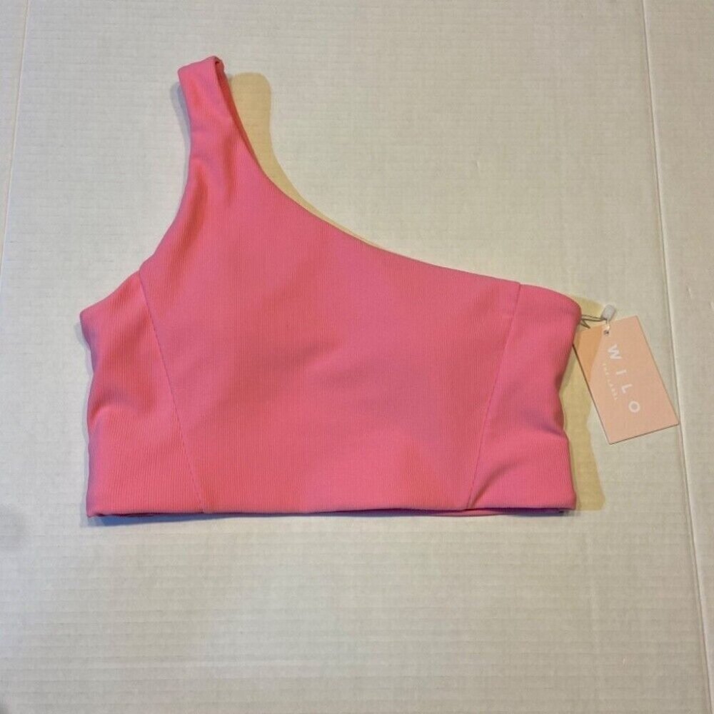 Wilo the Label Women One Shoulder‎ Sports Bra  MEDIUM Pink Yoga Athletic Workout